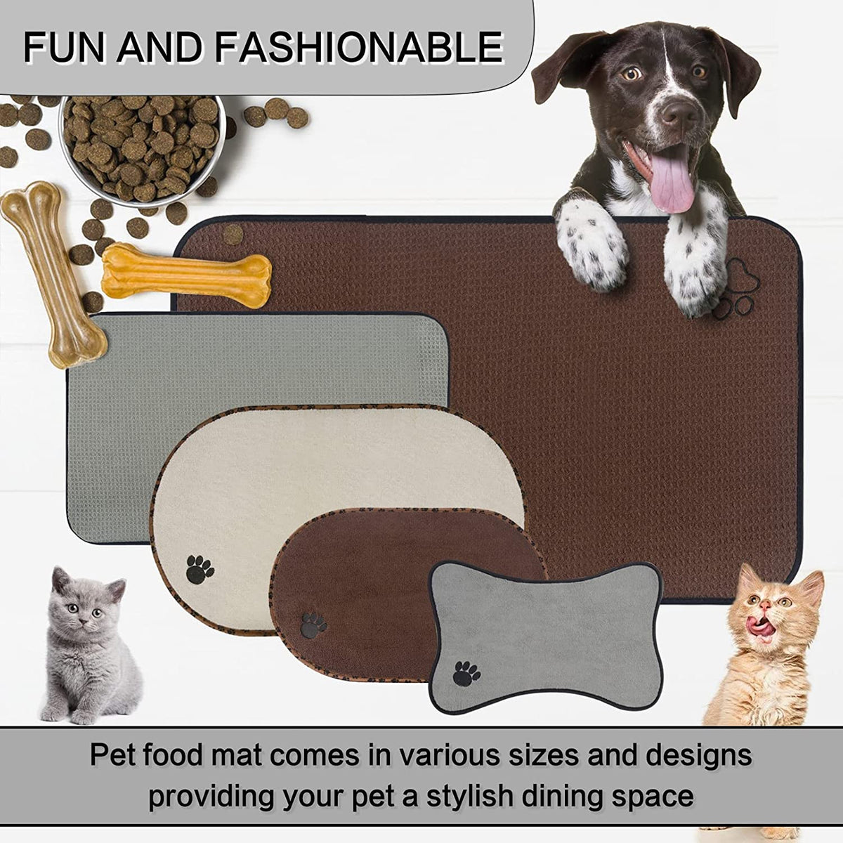 Dog Food Bowl Mat Pet Feeding Mat for Food Water 14.2X24In Grey