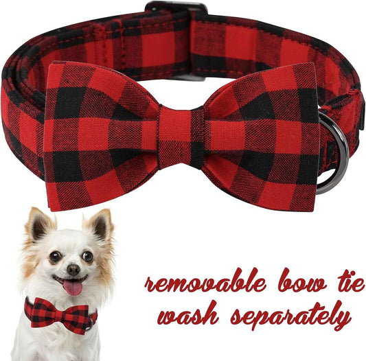 Plaid Bow Dog Collar – Adjustable, Small to Large