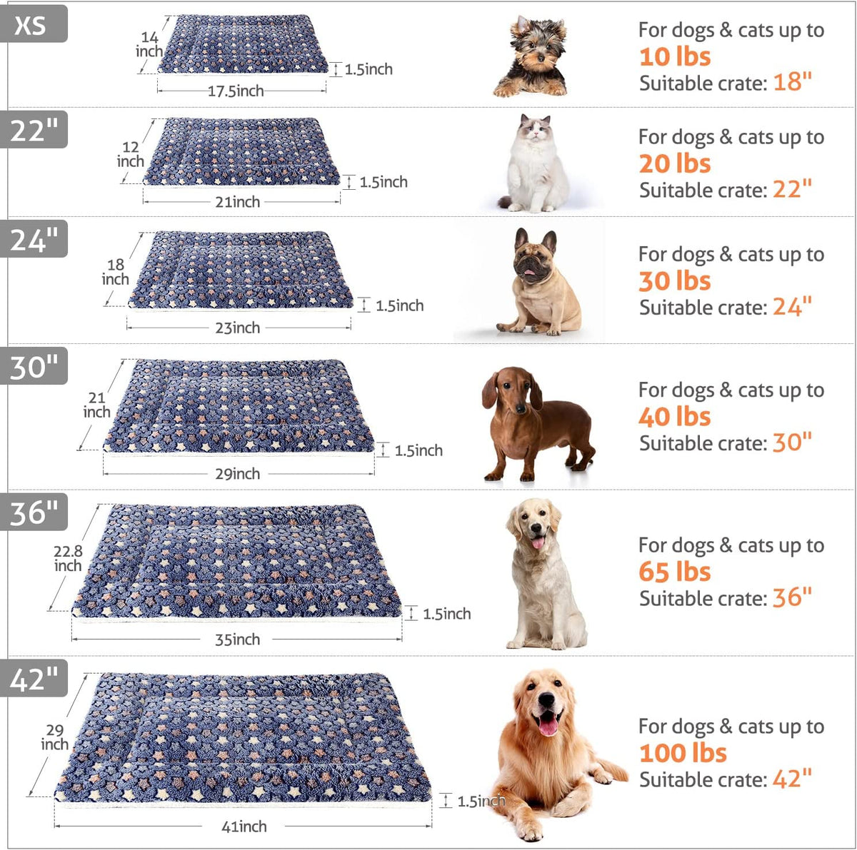 Dog Crate Pad Bed Ultra Soft Pet Mat Star Print Blue 23 X 18 Inch