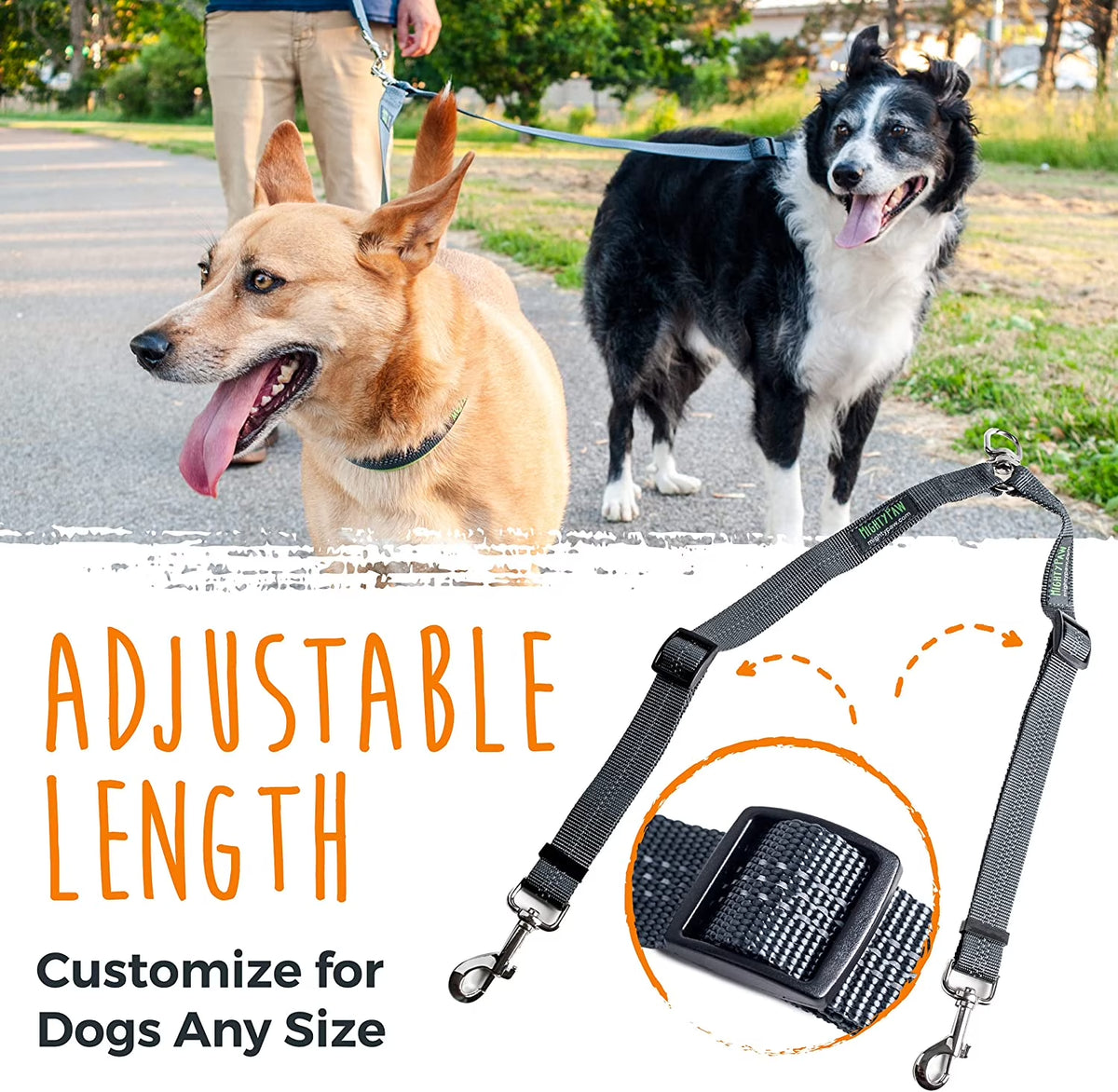 Double Dog Leash, Two Dog Adjustable Length Dog Lead, No-Tangle Leash for 2 Dogs