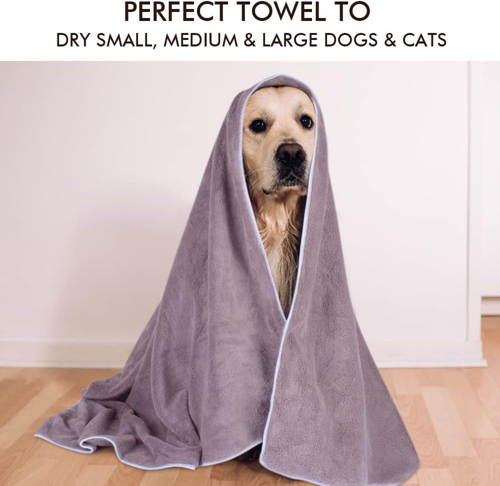 Dog Towel Absorbent Microfiber Pet Bath Towel for Dogs & Cats Purple