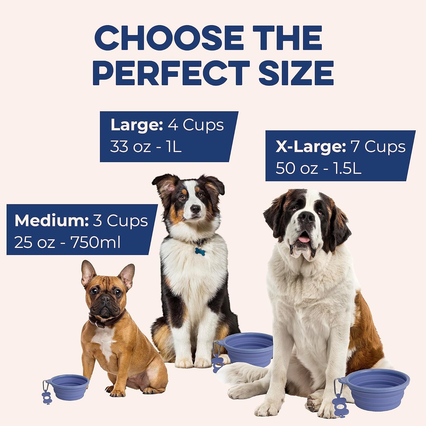 Collapsible Dog Bowls - Large 33 Oz, Dog Travel Accessories, Silicone Portable Dogs Bowl & Water Dish with Reinforced Rim & Carabiner for Hiking, Camping, and Car Trips, Black