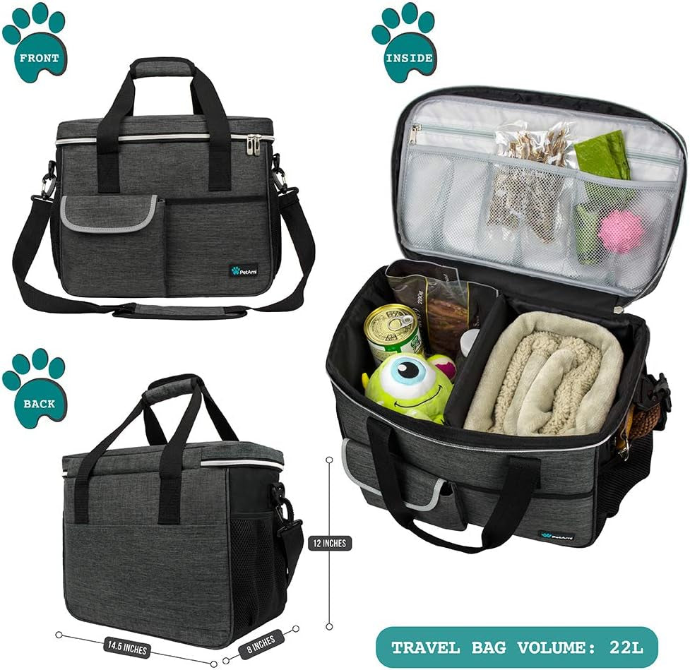 Dog Travel Bag Organizer, Pet Supplies Diaper Tote, Dark Gray Medium