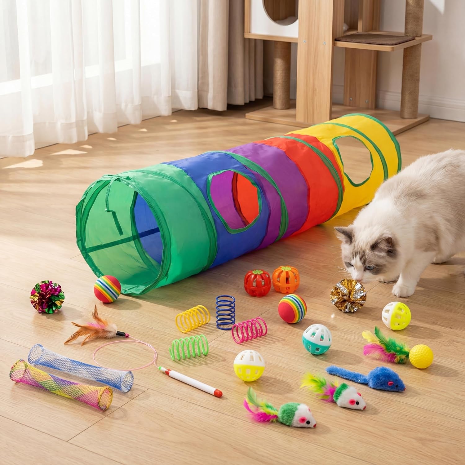 25 Pcs Cat Toys Set, Cat Tunnel Toy for Indoor Cats, Kittens
