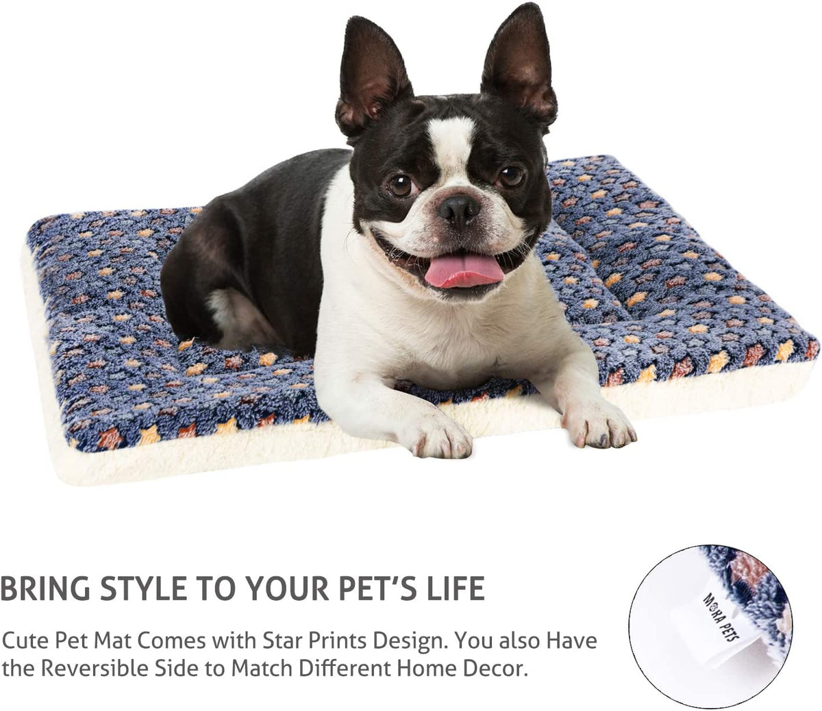 Dog Crate Pad Bed Ultra Soft Pet Mat Star Print Blue 23 X 18 Inch