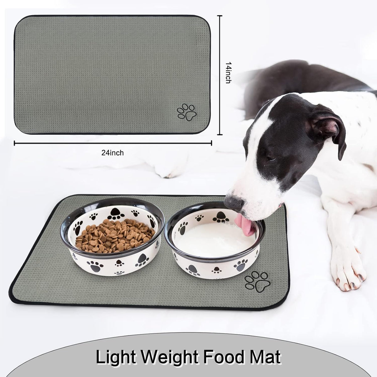 Dog Food Bowl Mat Pet Feeding Mat for Food Water 14.2X24In Grey
