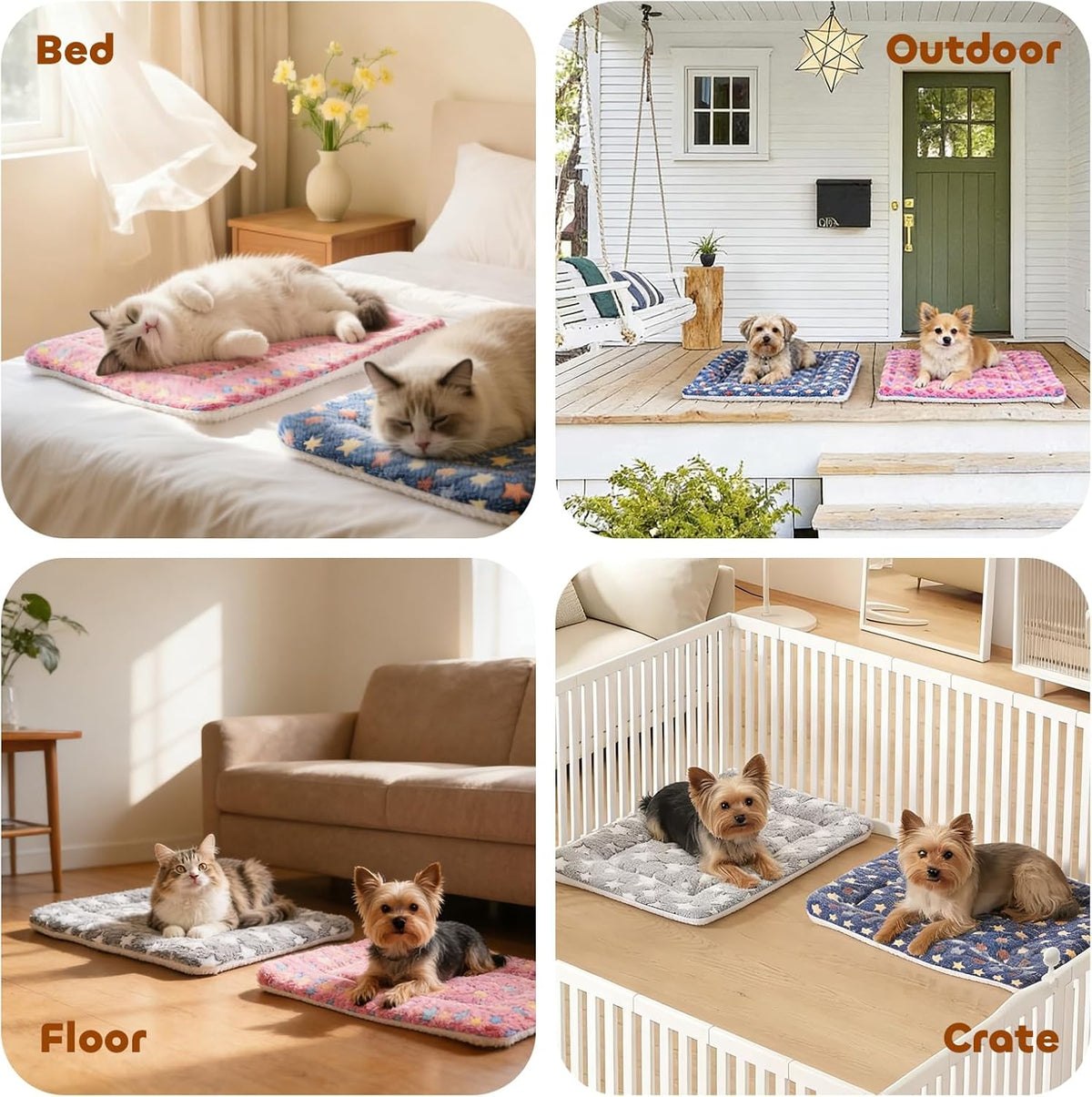 Dog Crate Pad Bed Ultra Soft Pet Mat Star Print Blue 23 X 18 Inch