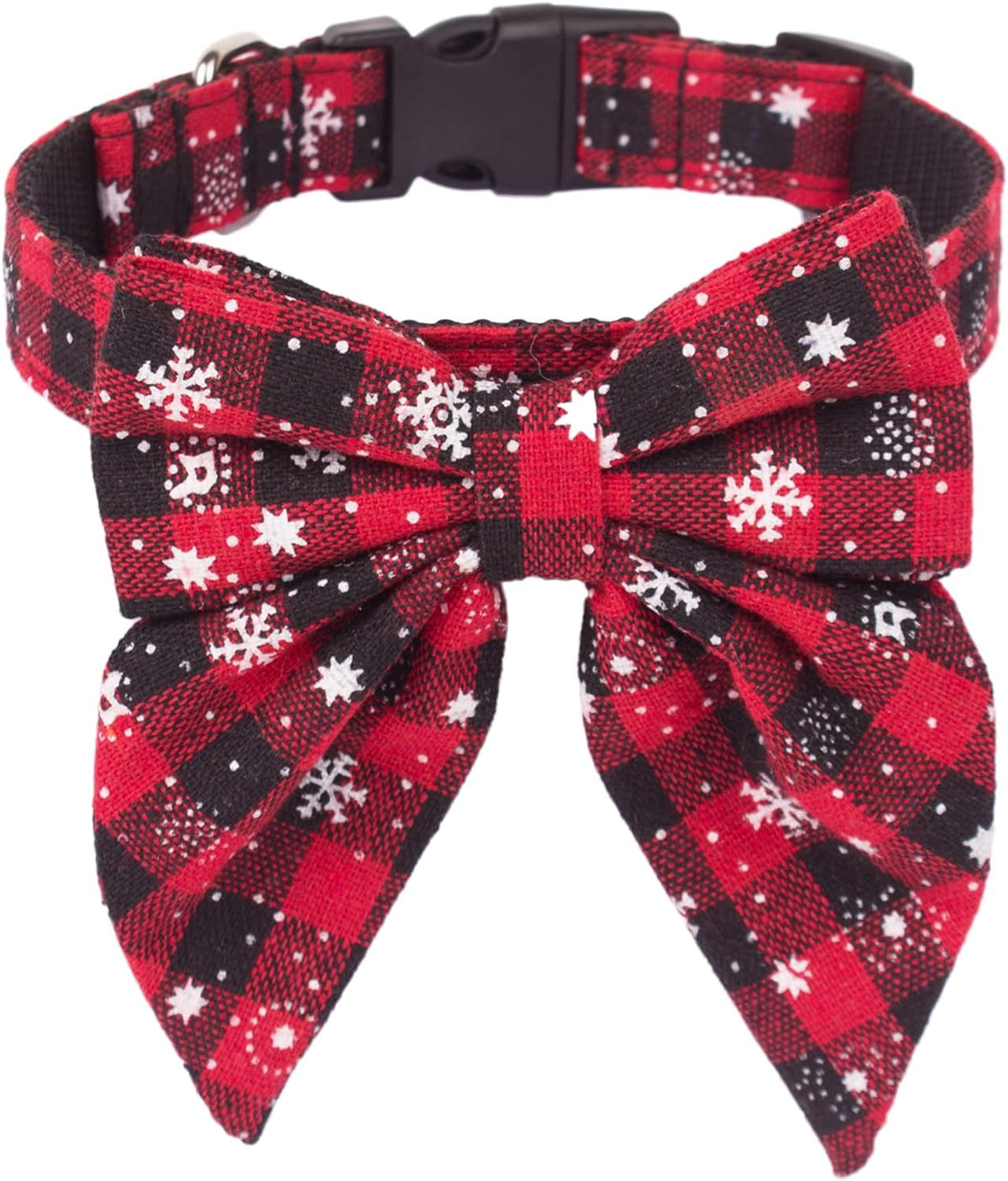 Christmas Dog Collar with Bow, Red Plaid Snowflake Dog Bow Tie, L
