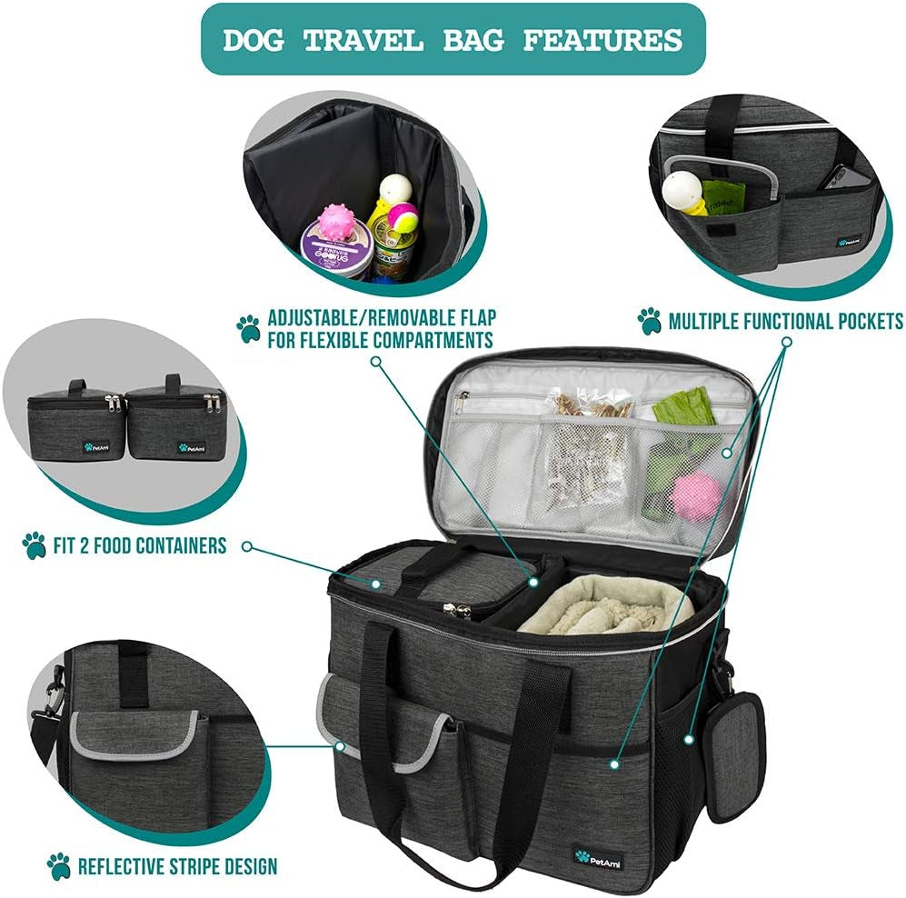 Dog Travel Bag Organizer, Pet Supplies Diaper Tote, Dark Gray Medium