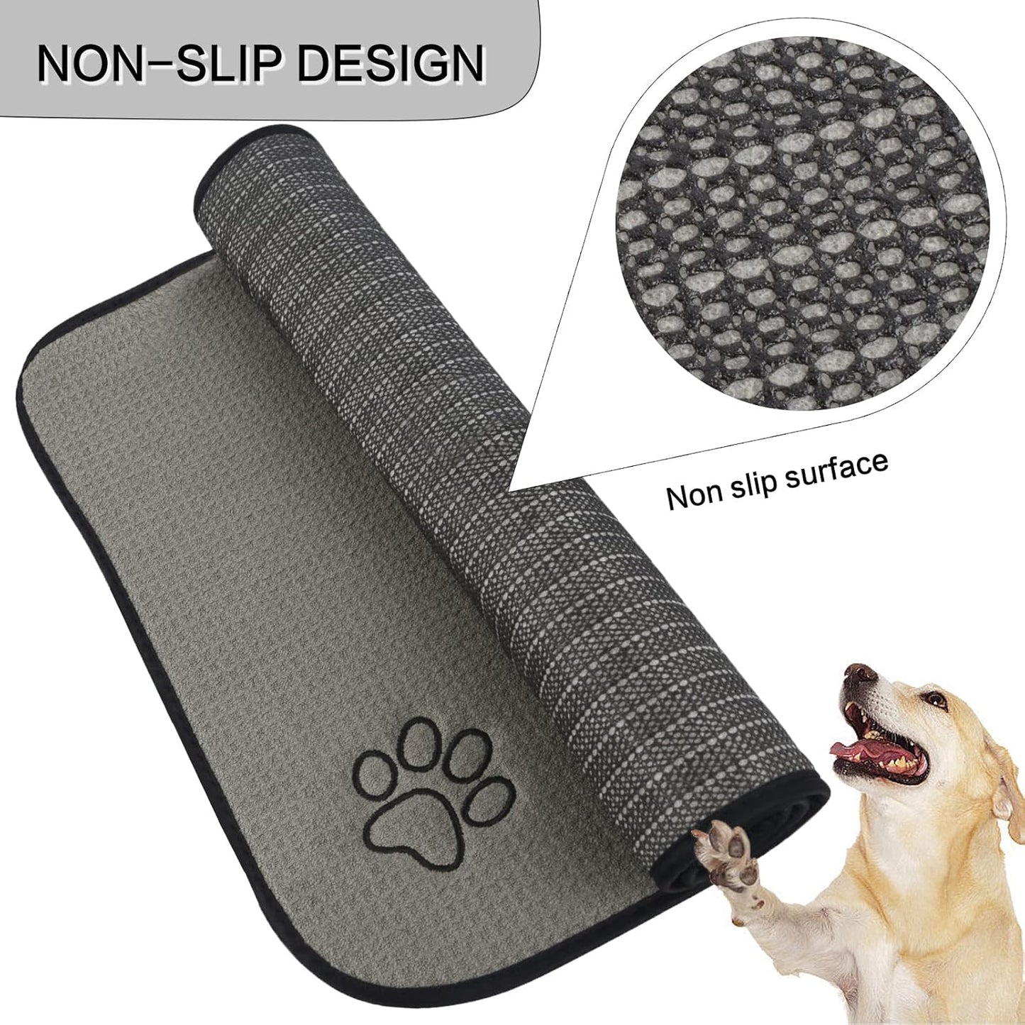 Dog Food Bowl Mat Pet Feeding Mat for Food Water 14.2X24In Grey