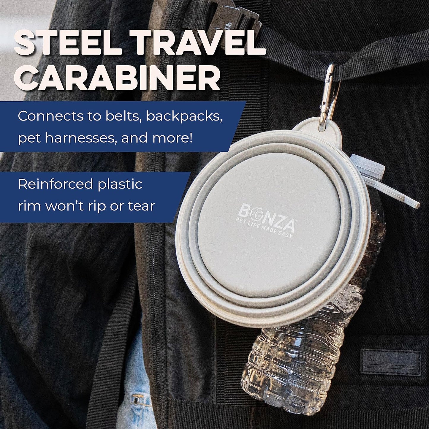 Collapsible Dog Bowls - Large 33 Oz, Dog Travel Accessories, Silicone Portable Dogs Bowl & Water Dish with Reinforced Rim & Carabiner for Hiking, Camping, and Car Trips, Black