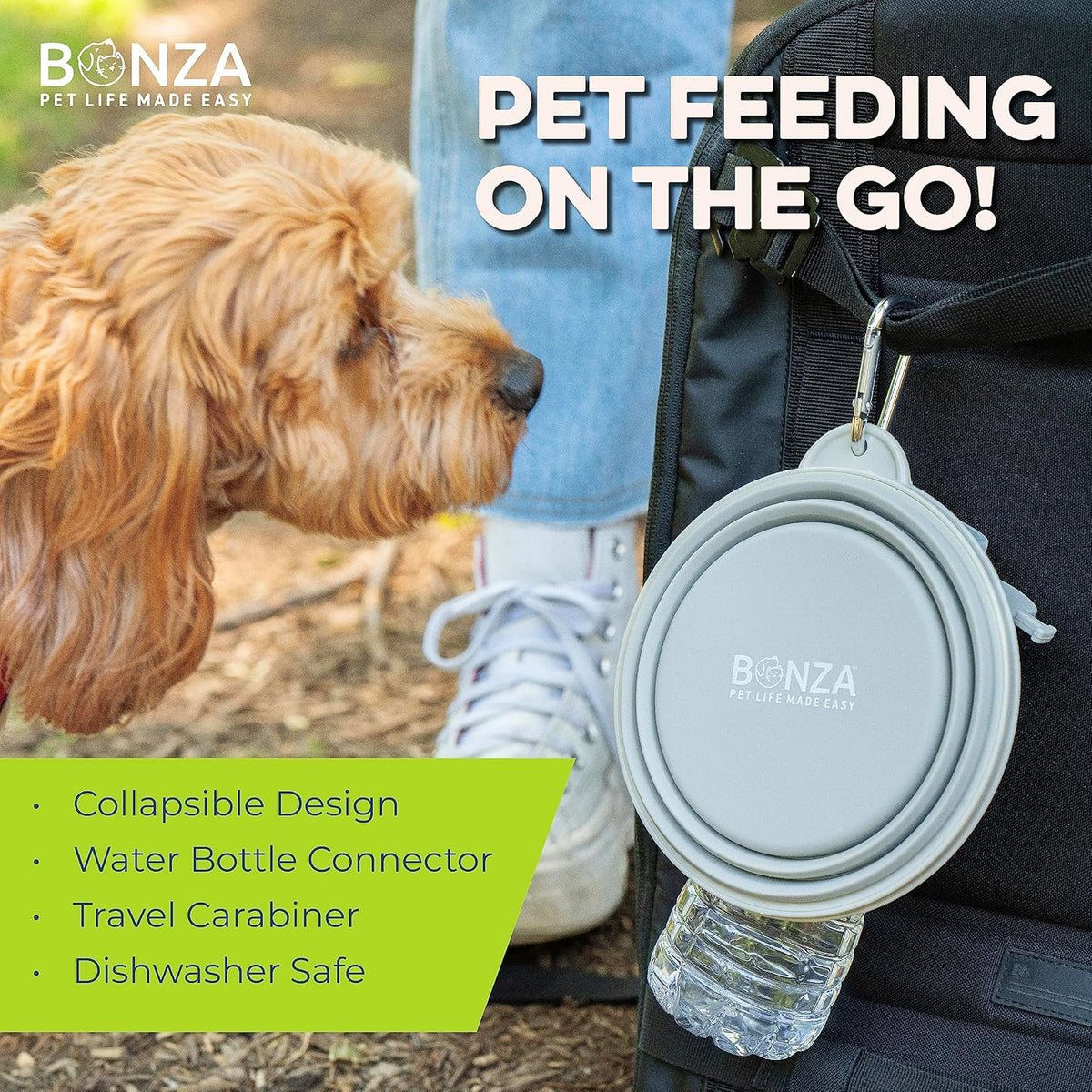 Collapsible Dog Bowls - Large 33 Oz, Dog Travel Accessories, Silicone Portable Dogs Bowl & Water Dish with Reinforced Rim & Carabiner for Hiking, Camping, and Car Trips, Black