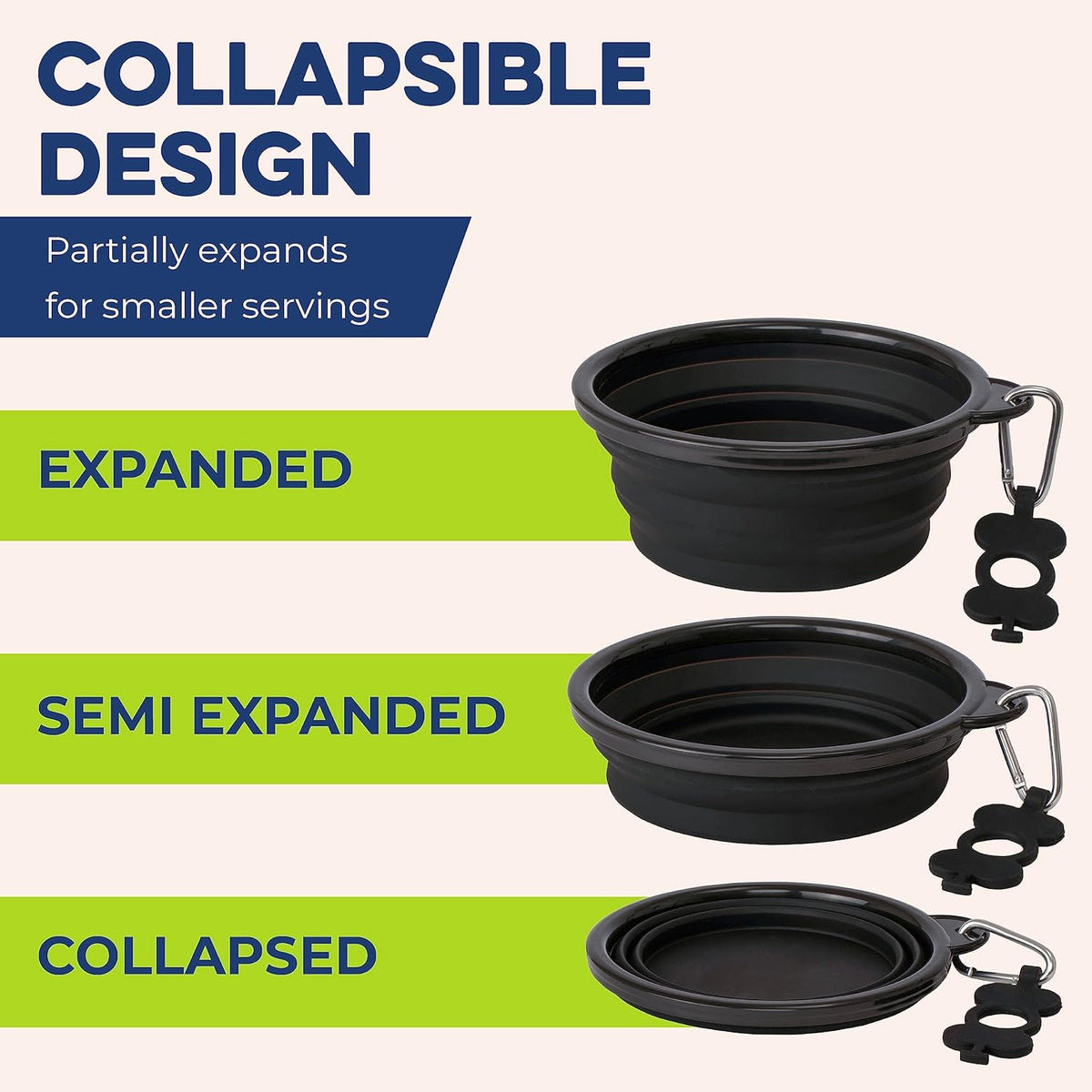 Collapsible Dog Bowls - Large 33 Oz, Dog Travel Accessories, Silicone Portable Dogs Bowl & Water Dish with Reinforced Rim & Carabiner for Hiking, Camping, and Car Trips, Black