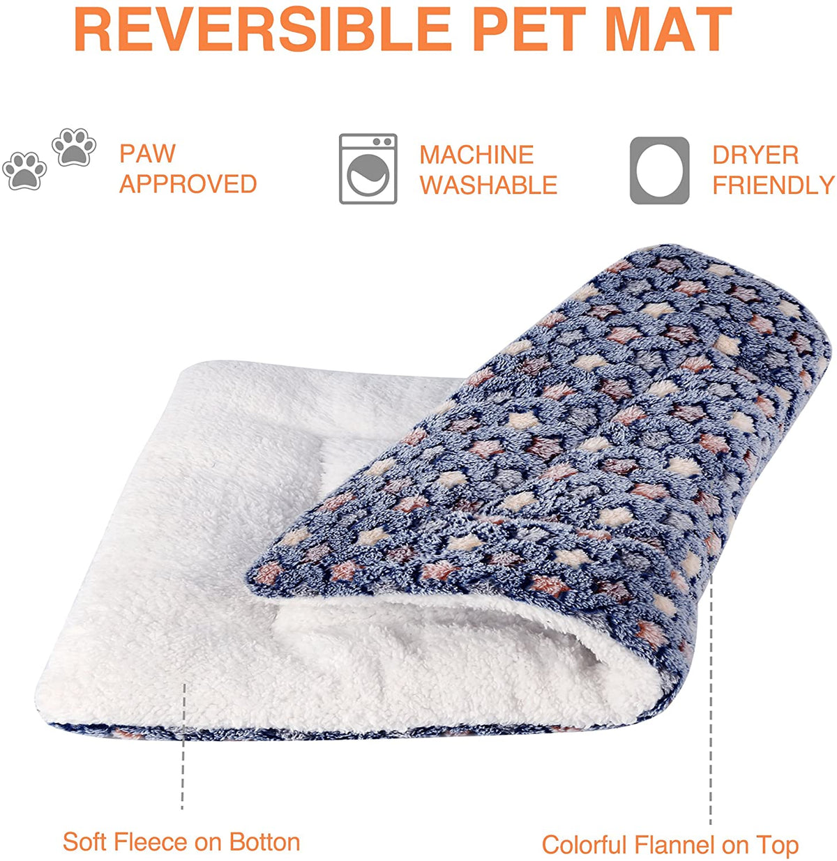 Dog Crate Pad Bed Ultra Soft Pet Mat Star Print Blue 23 X 18 Inch