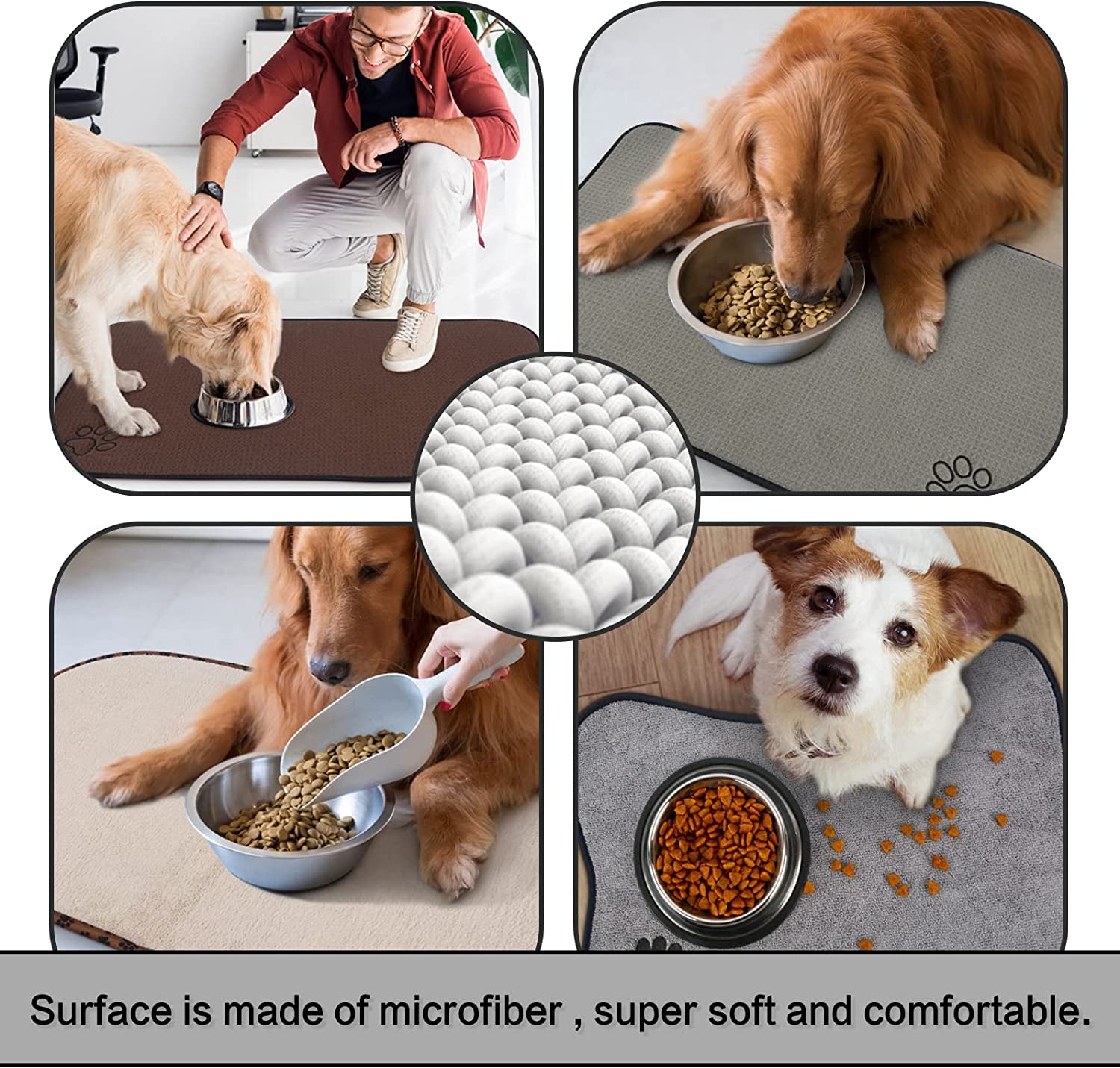 Dog Food Bowl Mat Pet Feeding Mat for Food Water 14.2X24In Grey