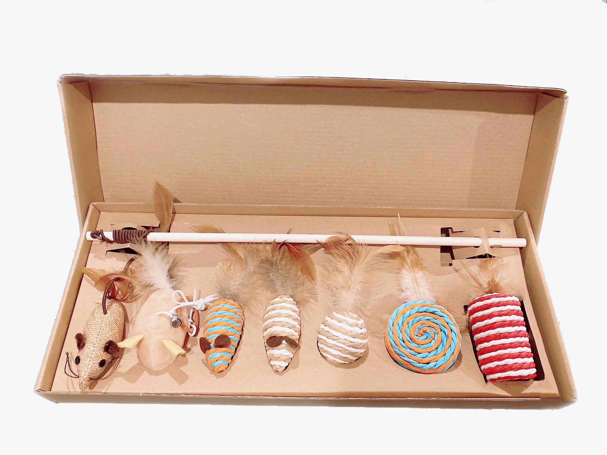 Pirate Pig Cat Feather Toys, Cattoy for Smartycat Interactive Cat Toys, Wands Teaser and Exerciser for Cat Kitten with Mouse Toy, Bell, Feather, Elastic String, and Wood Rod, Set of 7.