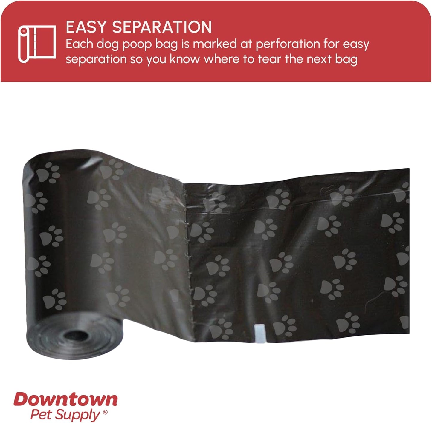 Poop Bags for Dogs with Dispenser, 180 Count - Leak-Proof Dog Waste Bags and Bone-Shaped Dog Poop Bags Holder for Leash - Black with Paw Prints, 12.5" X 8.5"
