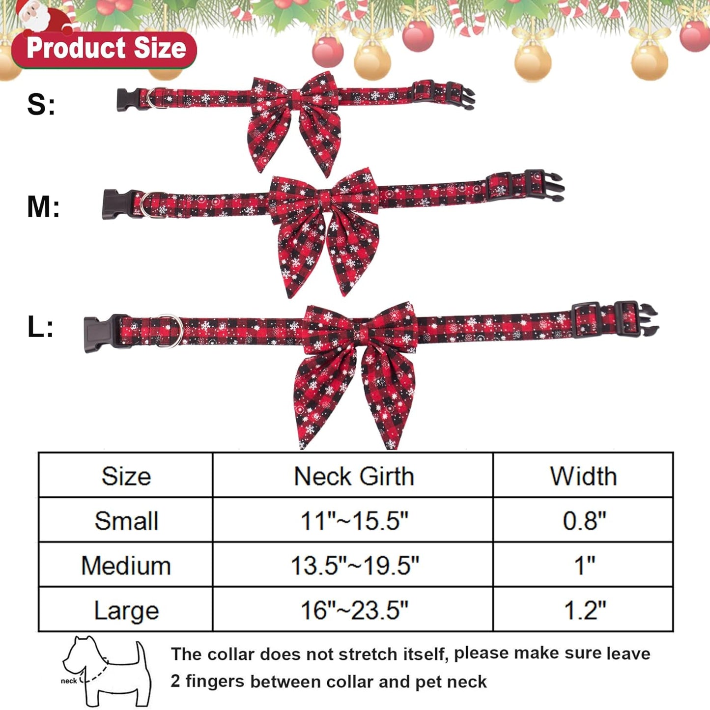 Christmas Dog Collar with Bow, Red Plaid Snowflake Dog Bow Tie, L