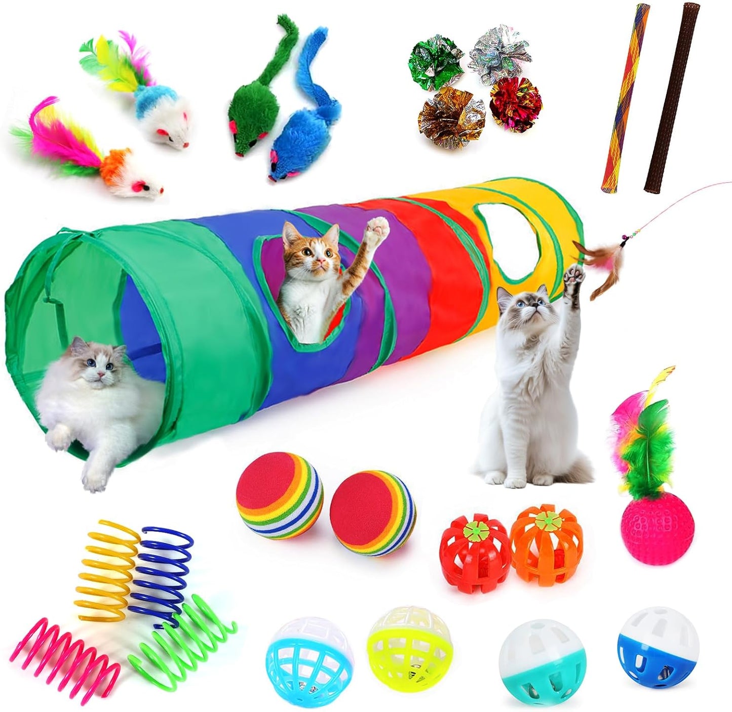 25 Pcs Cat Toys Set, Cat Tunnel Toy for Indoor Cats, Kittens