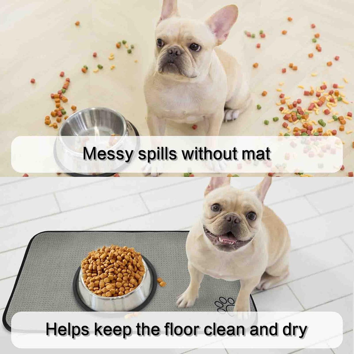 Dog Food Bowl Mat Pet Feeding Mat for Food Water 14.2X24In Grey