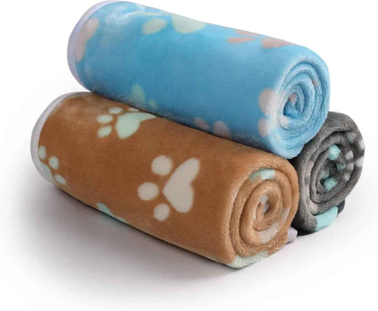 1 Pack 3 Blankets Super Soft Fluffy Premium Fleece Pet Blanket Flannel Throw for Dog Puppy Cat Paw 41X31 Inch