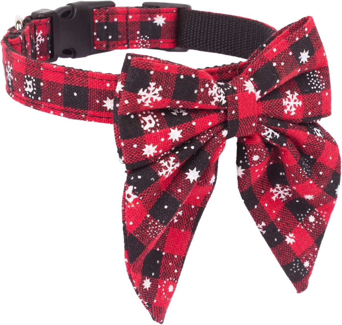 Christmas Dog Collar with Bow, Red Plaid Snowflake Dog Bow Tie, L