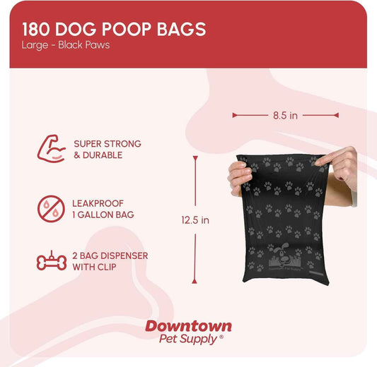 Dog Poop Bags with Dispenser – 180 Count, Leak-Proof with Paw Print Design